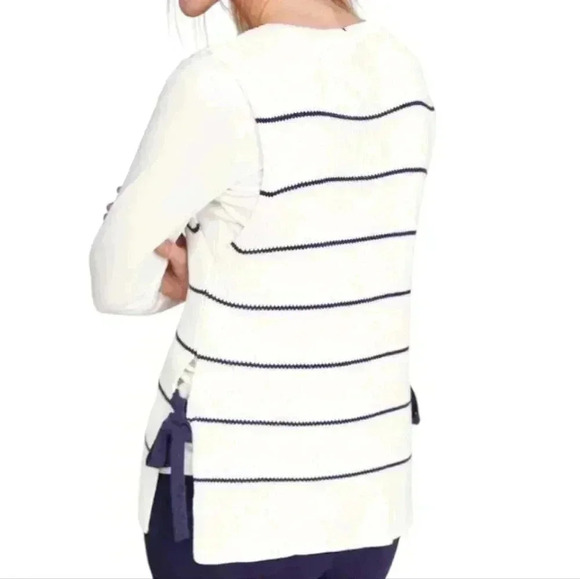 Mus & Bombon Side Tie Stripe Knit Vest Sweater White Navy Women's size Large - Picture 3 of 13